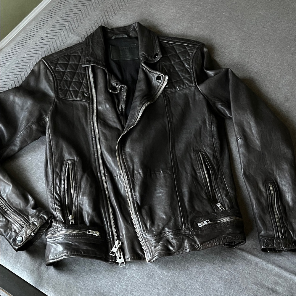 All Saints Quilted Black Leather Jacket